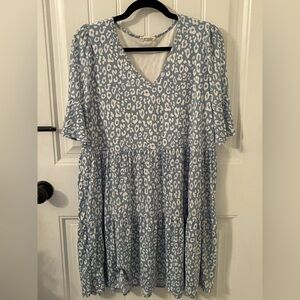 Beeson River Blue and White Leopard Patterned Tiered Dress